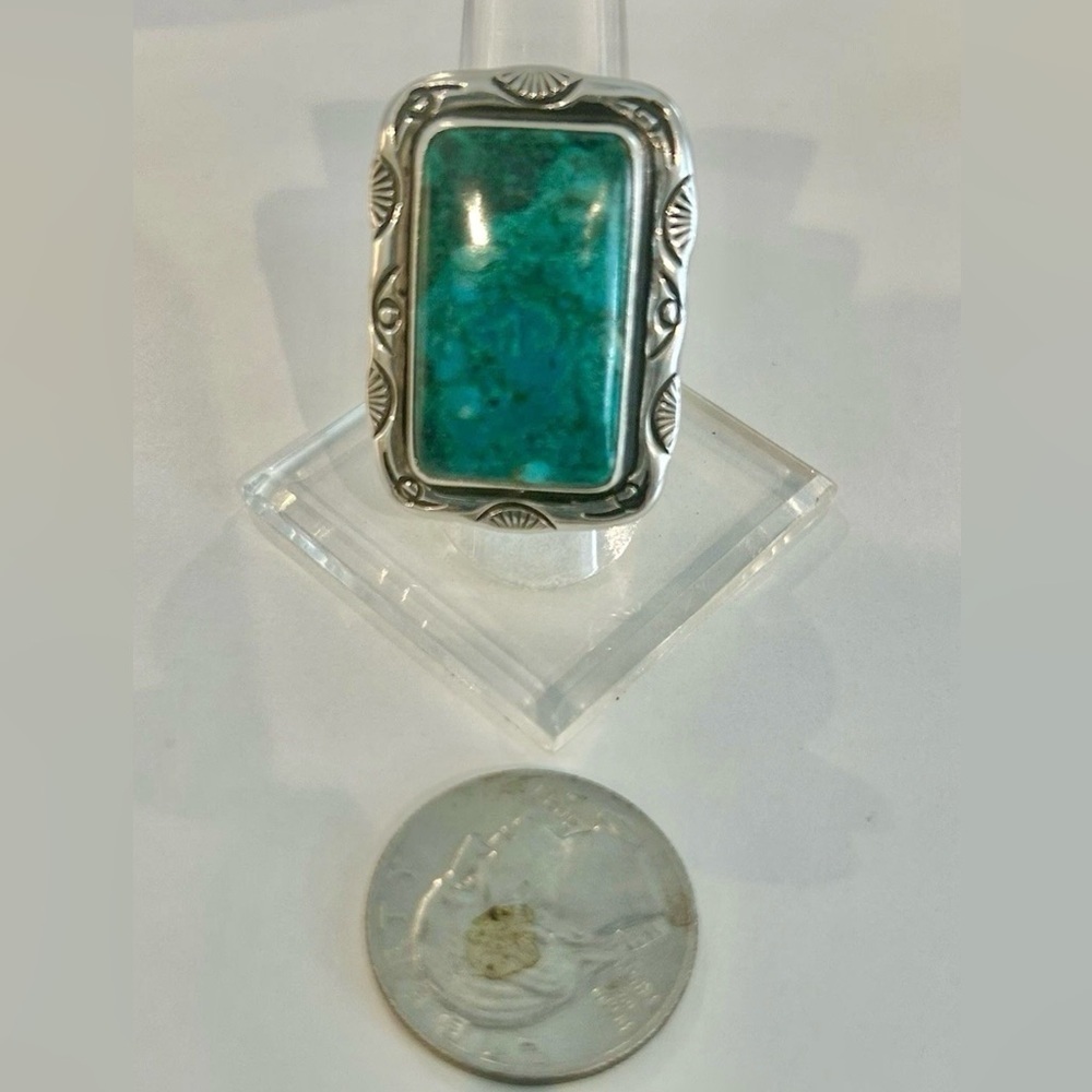 VTG Native American Navajo Sterling & Turquoise Signed Cigar Band Ring Sz. 9